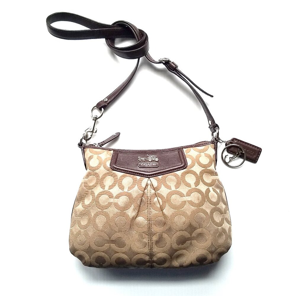 Coach Brown Beige Signature Canvas Leather Zip Crossbody Bag #45937